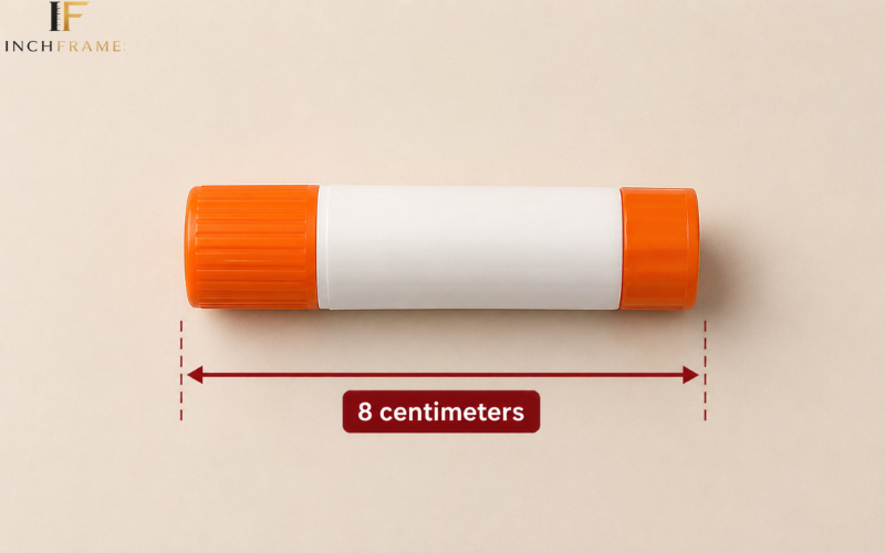 Travel-size glue stick measuring 8 centimeters