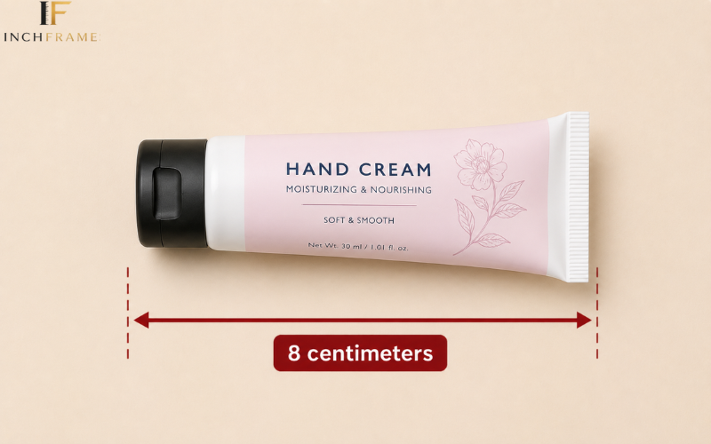 Hand cream tube measuring 8 centimeters