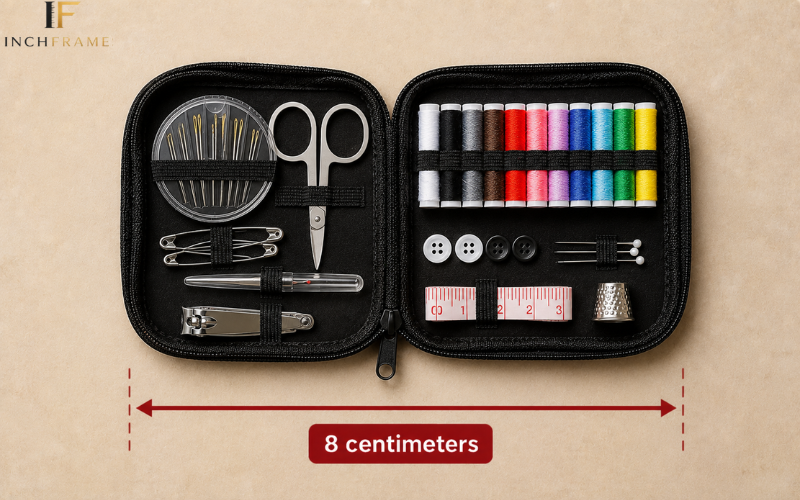 Travel sewing kit measuring 8 centimeters
