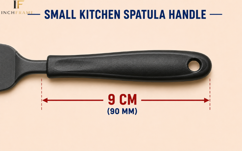 Small kitchen spatula handle measuring 9 centimeters