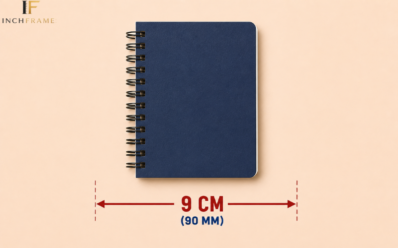 Small notebook width measuring 9 centimeters