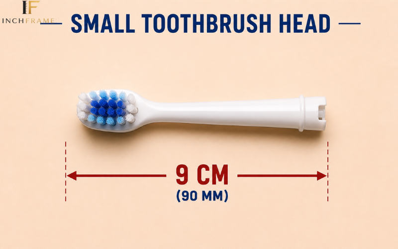 Small toothbrush head measuring 9 centimeters