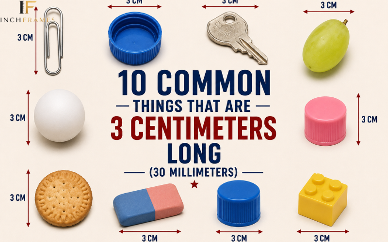 "10 everyday things that are 3 centimeters long infographic."