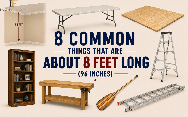 "10 common things that are 8 feet long infographic with everyday size comparison (96 inches)."