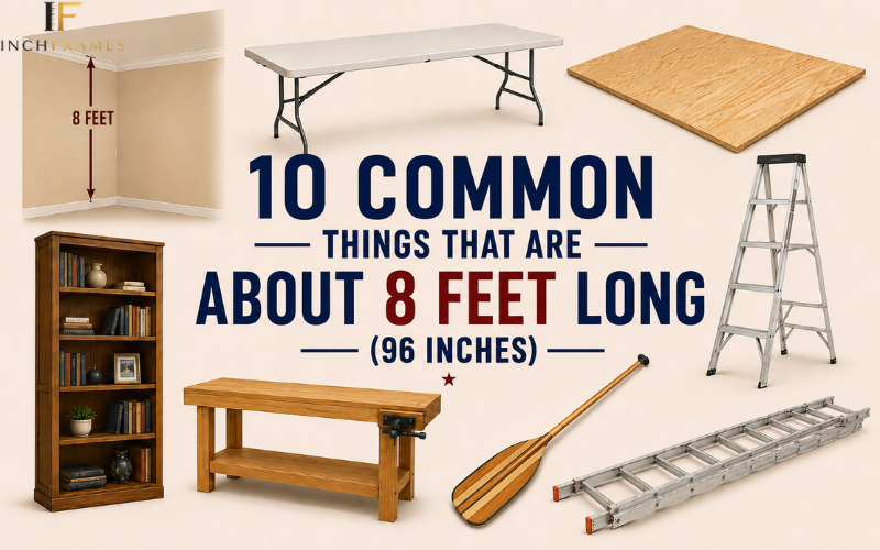 "10 common things that are 8 feet long infographic with everyday size comparison (96 inches)."